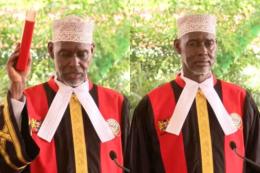 Collage photo of Justice Mohamed Warsame during his swearing in at State House, Nairobi.